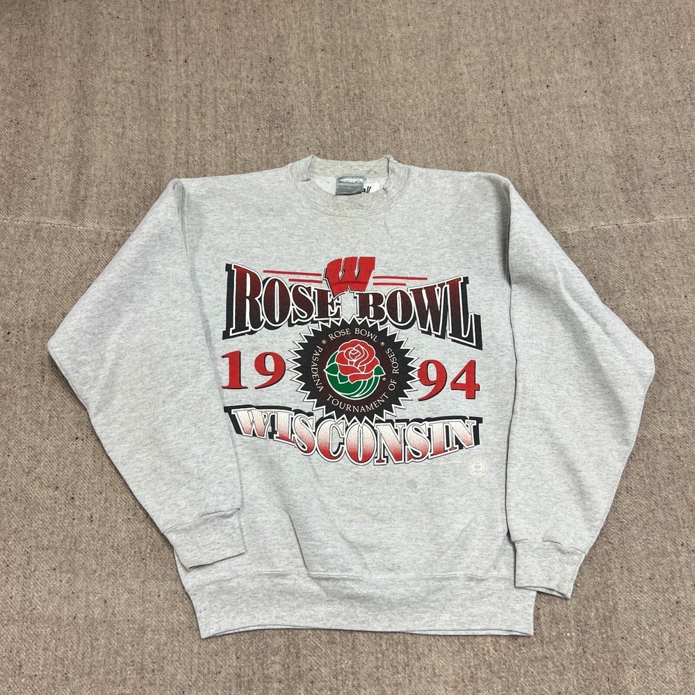 Vintage Rose Bowl Sweatshirt Mens XL Gray 1990s Wisconsin NCAA Football